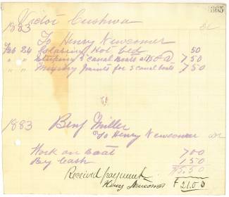 Handwritten Invoice for Victor Cushwa,1883 from Chesapeake & Ohio Canal Company