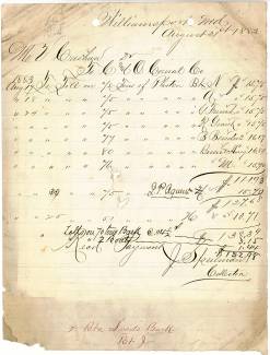 Handwritten invoice for Cushwa's tolls, 1883