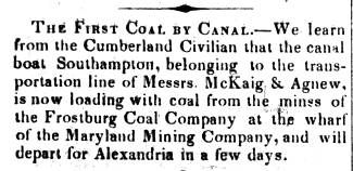 News article in Herald of Freedom, 1850 - "The First Coal by Canal."