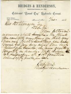 Handwritten letter on Bridges & Henderson letterhead, to Geo. Dittmeyer Esq., 1886