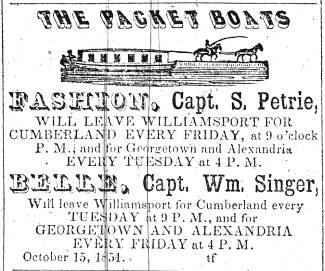 Ad in Herald of Freedom & Torch Light, 1851 - "The Packet Boats"