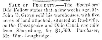 News ad in Herald of Freedom & Torch Light, 1853 - "Sale of Property."