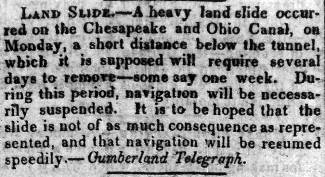 News article in Herald of Freedom & Torch Light, 1854 - "Land Slide."