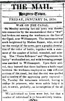Article in Hagerstown Mail, 1834 - "War on the Canal."