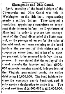 Article in Herald of Freedom & Torch Light, 1856 - "Chesapeake and Ohio Canal."