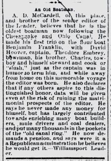 News article in The Globe, 1893 - "An Old Boatman"