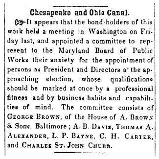 News article in Herald of Freedom & Torch Light, 1856 - "Chesapeake and Ohio Canal."