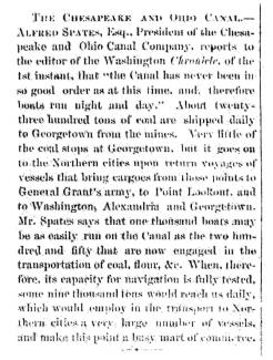 News article in Herald of Freedom & Torch Light, 1864 - "The Chesapeake and Ohio Canal."