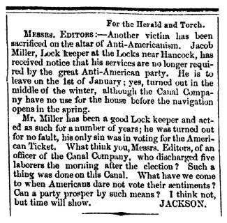 Editorial in Herald of Freedom and Torch Light, 1856 - "For the Herald and Torch."
