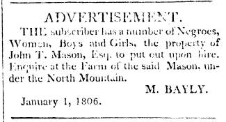 Advertisement from Maryland Herald and Hagerstown Advertiser, 1806