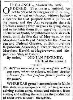 News article in Maryland Herald & Hagerstown Advertiser 'IN COUNCIL, March 20, 1807"