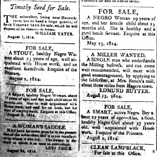 Multiple ads listed in Herald of Freedom, 1814