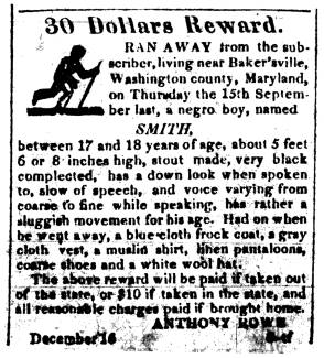 Ad in Torch Light, 1830 - "30 Dollars Reward" by Anthony Rowe