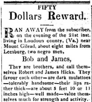 Ad in Genius of Liberty, Leesburg, Va. - "FIFTY Dollars Reward." by Stephen W. Roszel
