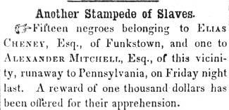 Ad in Herald of Freedom & Torch Light, 1852 - "Another Stampede of Slaves."