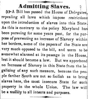 Notice in Herald of Freedom, 1850 - "Admitting Slaves."