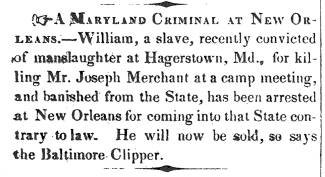 News article in Herald of Freedom, 1846 - "Maryland Criminal at New Orleans."