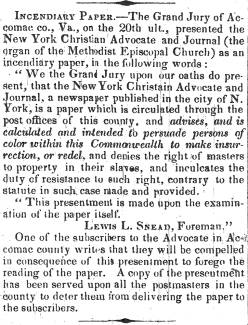 Notice in Herald of Freedom, 1847 - "Incendiary PAPER."