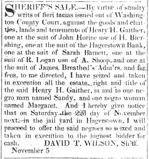 Ad in Herald of Freedom, 1845 - "Sheriff's Sale" 