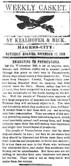 Opinion in Weekly Casket, 1849 - "Emigrating to Pennsylvania"