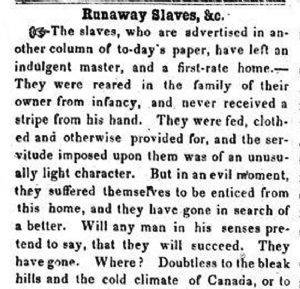 Opinion in Herald of Freedom & Torch Light, 1854 - "Runaway Slaves, &c."