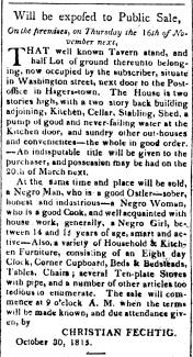 Ad in Maryland Herald, 1815 - "Will be exposed to Public Sale,"...