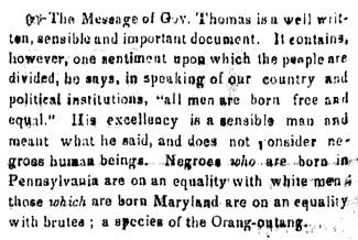 Opinion in The Weekly Casket, 1850 - "The Message of Gov. Thomas"