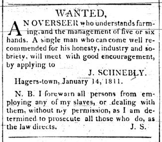 Ad in Morning Herald, 1811 - "Wanted, An Overseer"