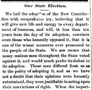 Notice in Herald & Torch Light, 1864 - "Our State Election."