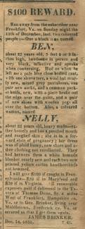Ad in The Advocate, Cumberland, 1832 - "$100 REWARD." by James Brinker
