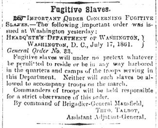 Notice in Herald of Freedom & Torch Light, 1861 - "Fugitive Slaves."
