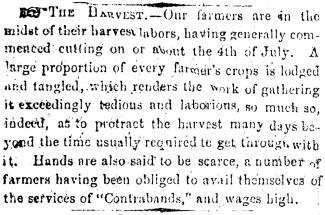 Notice in Herald of Freedom & Torch Light, 1862 - "The Harvest."