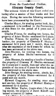 News article in Herald & Torch, 1851 - "Allegany County Court."