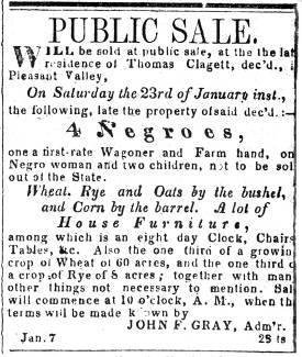 Ad in Torch Light, 1847 - "Public Sale."