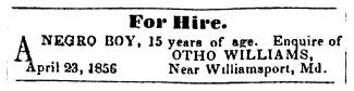 Advertisement from Herald of Freedom and Torch Light "For Hire", 1856
