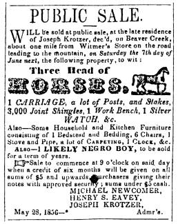 Ad in Herald of Freedom & Torch Light, 1856 - "Public Sale."