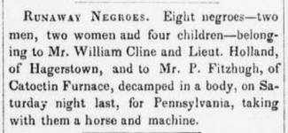 Ad in American Republican and Baltimore daily clipper - "Runaway Negroes.", 1846