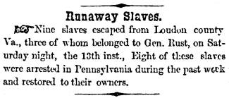 Ad in Herald of Freedom & Torch Light, 1856 - "Runaway Slaves."