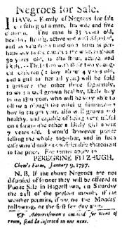 Ad in Washington Spy, 1797 - "Negroes for Sale."