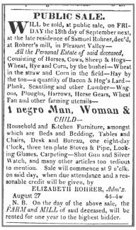 Ad in Torch Light & Public Advertiser, 1829 - "Public Sale."