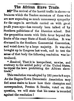 Opinion in Herald of Freedom & Torch Light, 1856 - "The African Slave Trade."