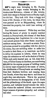 Ad in Herald of Freedom & Torch Light, 185y - "Runaways."