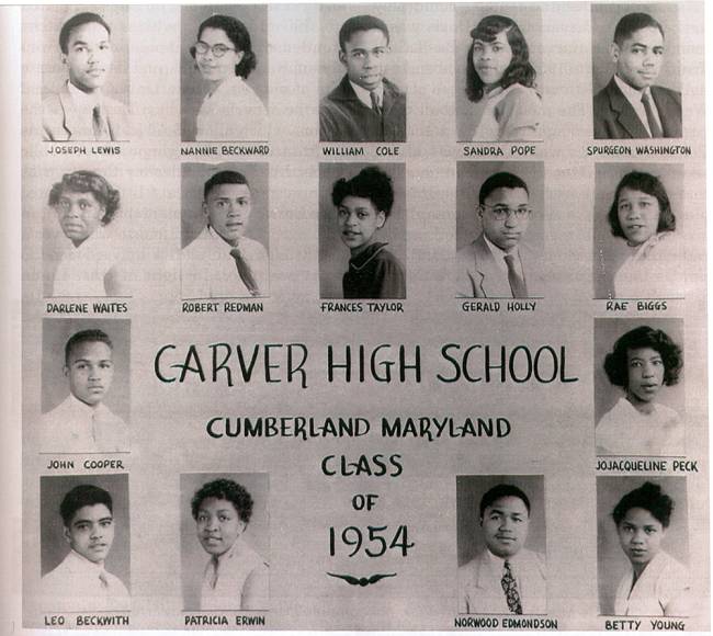 Yearbook photos of 16 Carver High School students, Cumberland MD - Class of 1954