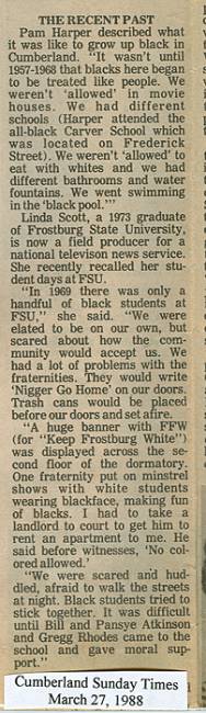 Newspaper article titled "Recent Past"