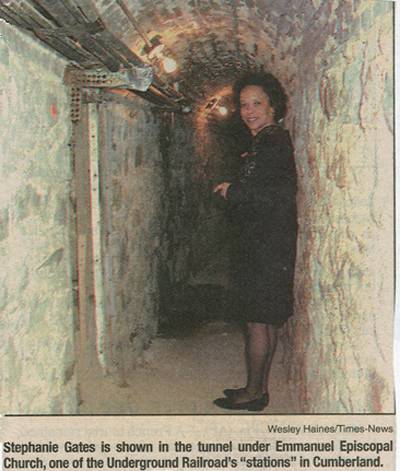 Stephanie Gates in underground tunnel at Emmanuel church, Allegany County MD