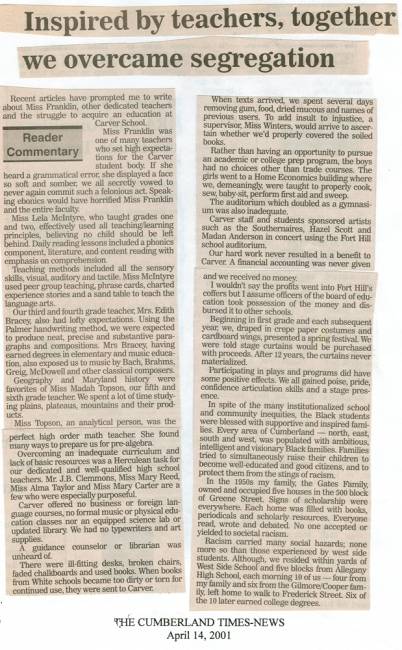 Newspaper article titled "Inspired by teachers, together we overcame segregation"