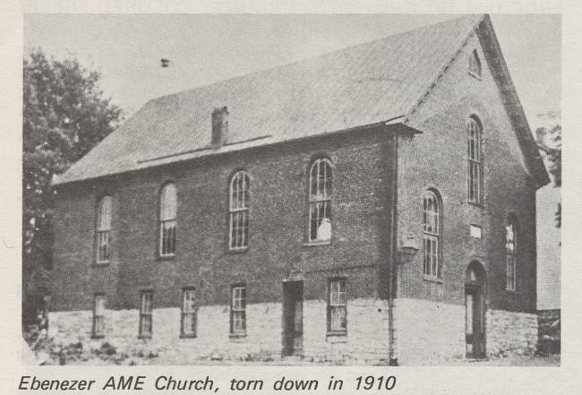 Black and white of Ebenezer AME Church torn down in 1910