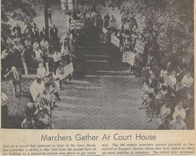 Newspaper article titled "Marchers Gather At Court House" from Civil Rights Rally, 1968