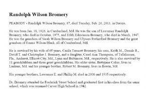 Photo capture of Ralph Wilson Bromery obituary