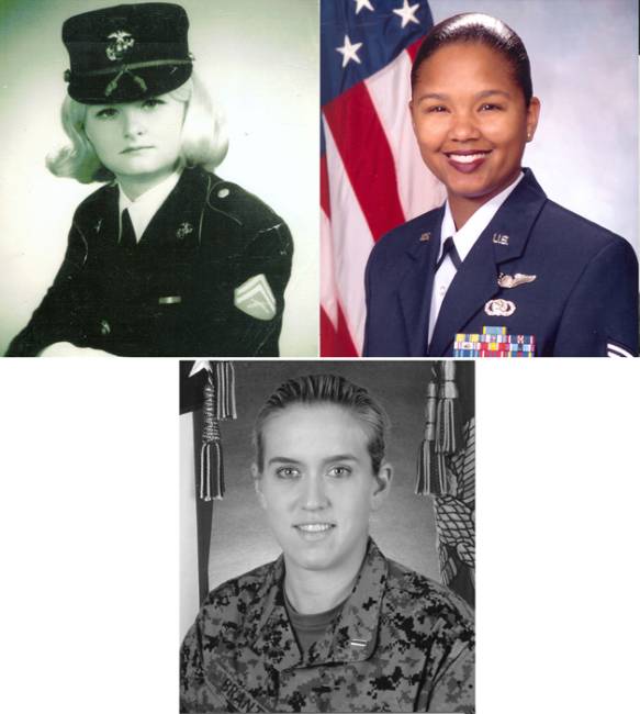 3 photos of women in formal military dress; Marjorie Hobrock, Jill Harper-Gordon, & Jaime Brant.